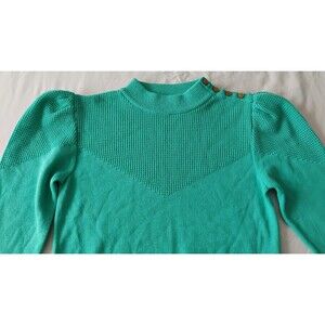 Vtg Andrew St. John Sweater Blue Green Mock Neck Long Sleeve 80's Sz M EUC